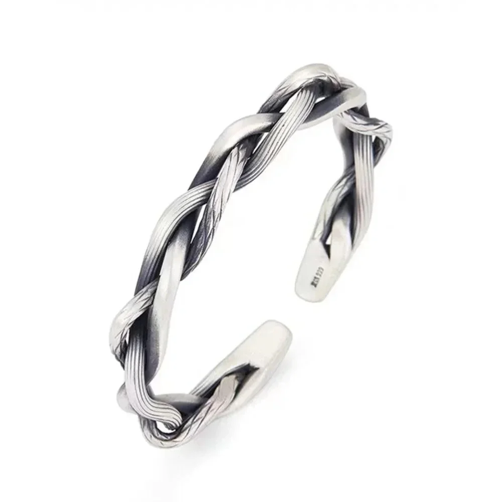 NEW Lg Unisex Solid Twist 925 Sterling Silver Bracelet, Adjustable